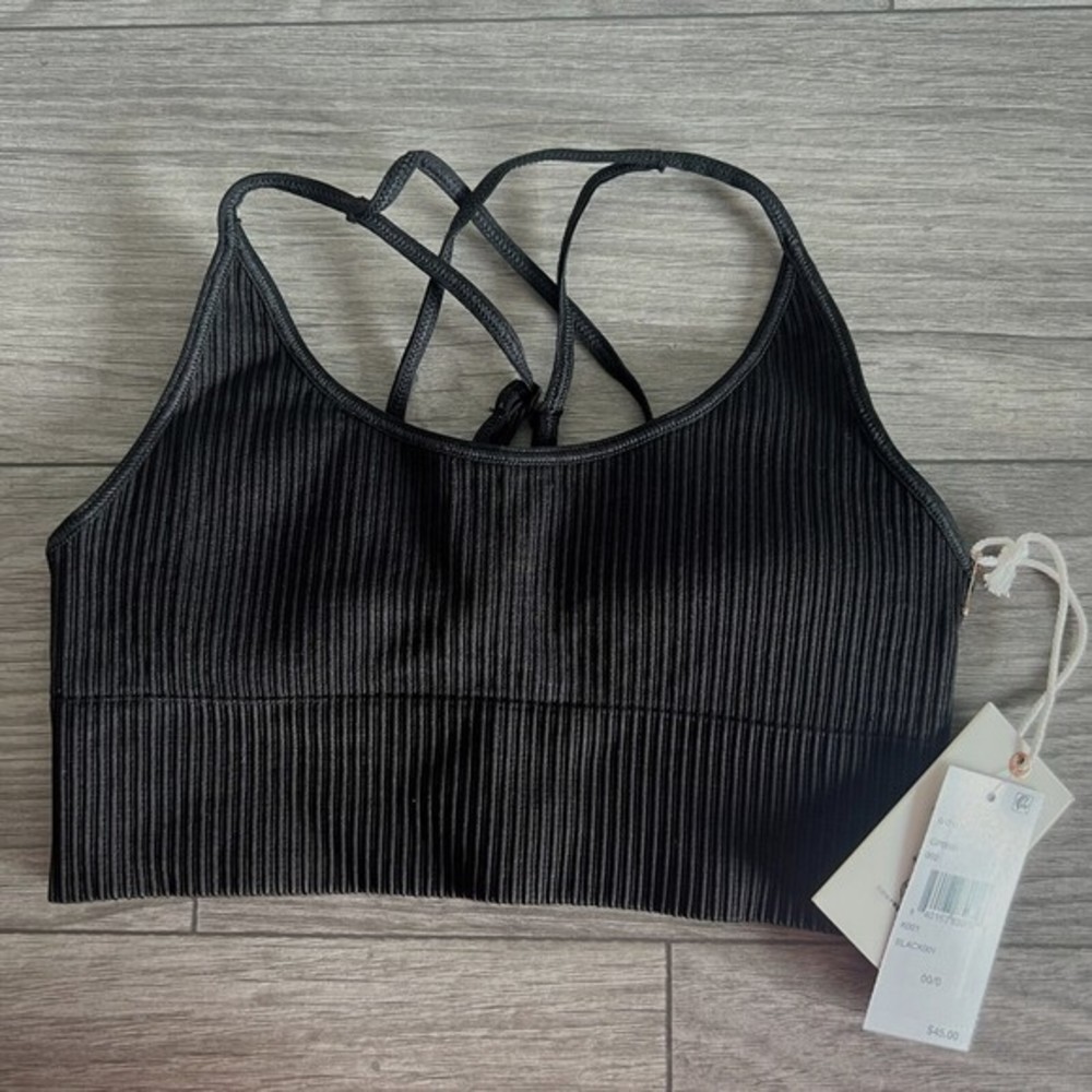 Good American Black Seamless Ribbed Bra GP0686 Size 00/0‎ NWT